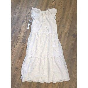 New Chico's Midi Dress Eyelet Tiered Dress Alabaster Size 6